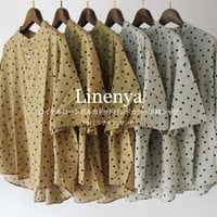 **またまたまた再入荷** Linenya リネンヤ　ロイヤルローンポルカドットバンドカラー半袖シャツ　#シナモン、サンド　【送料無料】