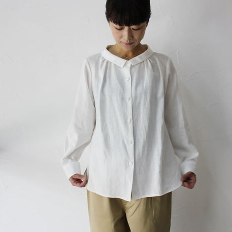 atelier naruse アトリエナルセ linen stand-off collar blouse #off white , salmon pink 【送料無料】