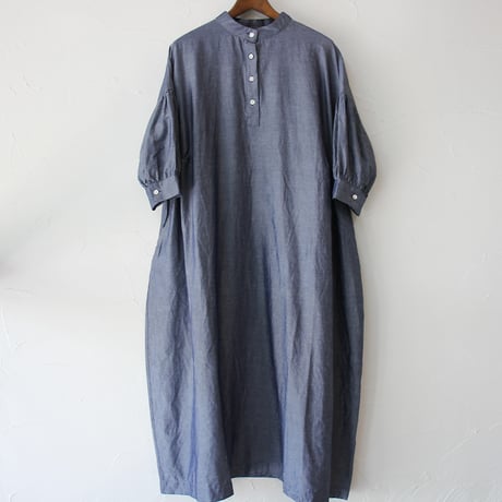 **再入荷**LinenYa リネンヤ　テンセルリネンスタンドカラーワンピース　#シャンブレー