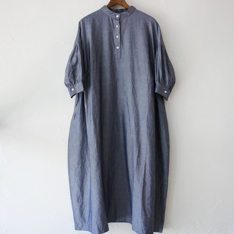 再入荷**LinenYa リネンヤ テンセルリネンスタンドカラーワンピース