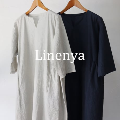Linenya リネンヤ　スリットネックワンピース　#ライトグレー、ネイビー