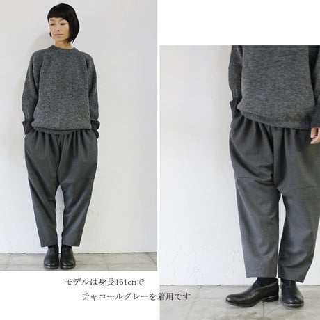 **またまたブラックのみですが再入荷** homspun ホームスパン　ウールトロピカルクロスギャザーパンツ　♯チャコール、ブラック　【送料無料】