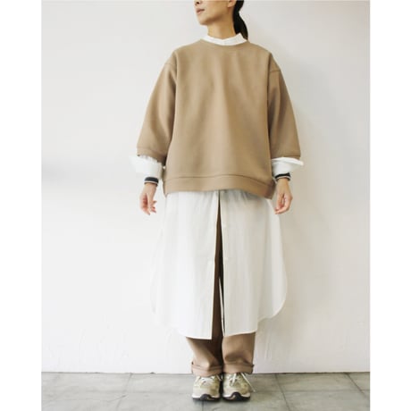 ARTE POVERA アルテポーヴェラ　刺し子風コットン天竺8分袖トレーナー　#スミクロ、ベージュ