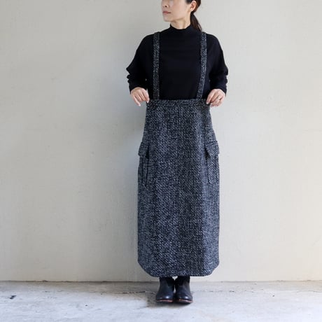**再入荷** KHA:KI カーキ　TWEED CARGO SKIRT ツイードカーゴスカート　#ブラック　【送料無料】
