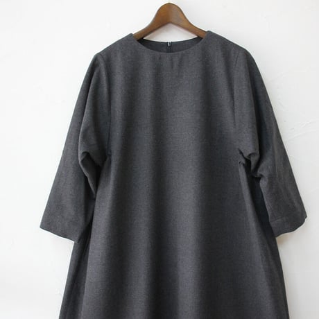 **再入荷** Linenya リネンヤ　ウール起毛サイドギャザーワンピース　#グレー　【送料無料】