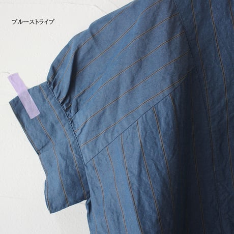 homspun ホームスパン　C/Lチェック＆ストライプパフスリーブブラウス　【送料無料】