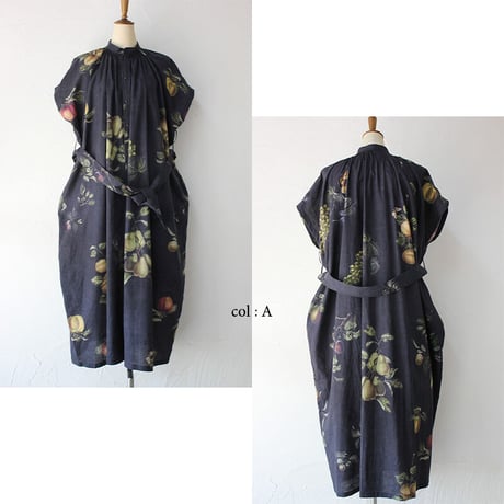 ASEEDONCLOUD アシードンクラウド　Mitsuyakusou botanical print Prayer smock dress　#Black　【送料無料】