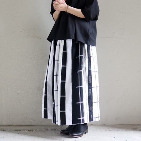 ARTE POVERA アルテポーヴェラ　ストライプMIXギャザースカート　#ホワイトｘブラックMIX