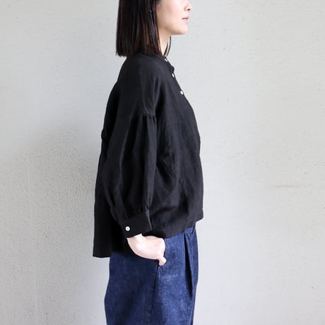 **またまたまた再入荷** LinenYa リネンヤ　リネンスタンドカラーブラウス　#ブラック、ベージュ、ネイビー、チャコール、ホワイト、グレー