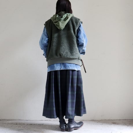 **再入荷** TRAVAIL MANUEL トラバイユマニュアル　ウールトロチェックタックフレアスカート　#ブラックウォッチ