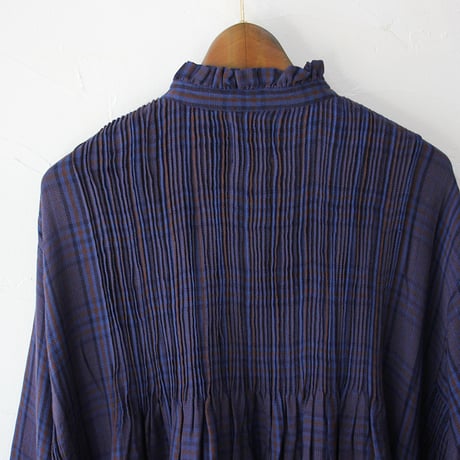 maison de soil メゾンドソイル　フリルカラーピンタックワンピース　#NAVY x BROWN CHECK　【送料無料】
