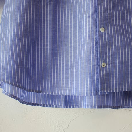 **またまた再入荷** LinenYa リネンヤ　綿麻ストライプバンドカラー半袖シャツ　#ブルー、ピンク