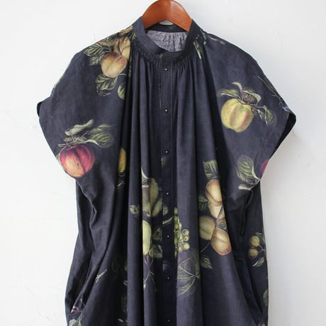 ASEEDONCLOUD アシードンクラウド　Mitsuyakusou botanical print Prayer smock dress　#Black　【送料無料】
