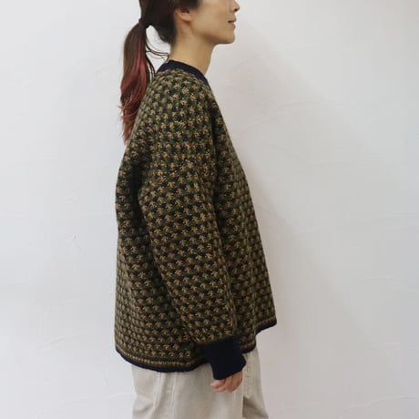 homspun ホームスパン　ウール鹿の子編みBIGプルオーバー（222-7885）　#ネイビーｘベージュ、グレーｘオレンジ　【送料無料】