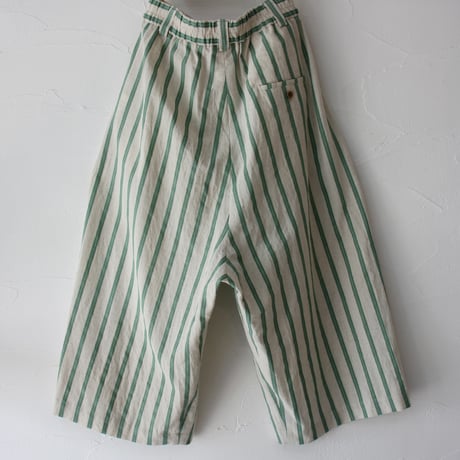 **再入荷** atelier naruse アトリエナルセ　コットンリネンストライプガウチョパンツ #グリーン、ブラック　【送料無料】