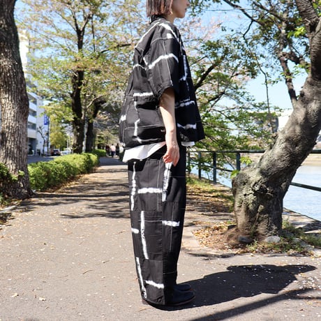 ARTE POVERA アルテポーヴェラ　スーピマローンしぼり染め2タックイージーパンツ　#ブラックMIX