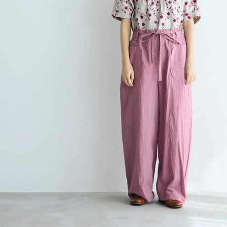 MAGALI マガリ　コットンリネンファナージュロングパンツ　#ピンク　【送料無料】