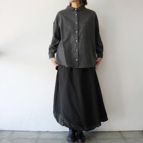**再入荷** Linenya リネンヤ　コットンｘヤクウール丸襟ブラウス　#チャコール、グレー、ベージュ