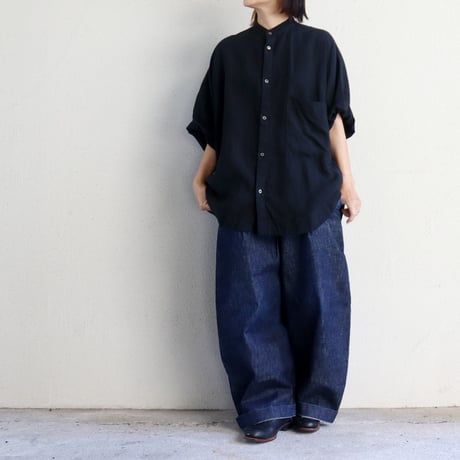 CAERULA PER LIGHTS カエルラ　40リネンショートスリーブシャツ　#ブラック