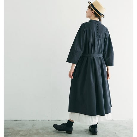 MAGALI マガリ　オールドコットンハイネックワンピース　#カフェオレ、チャコール　【送料無料】