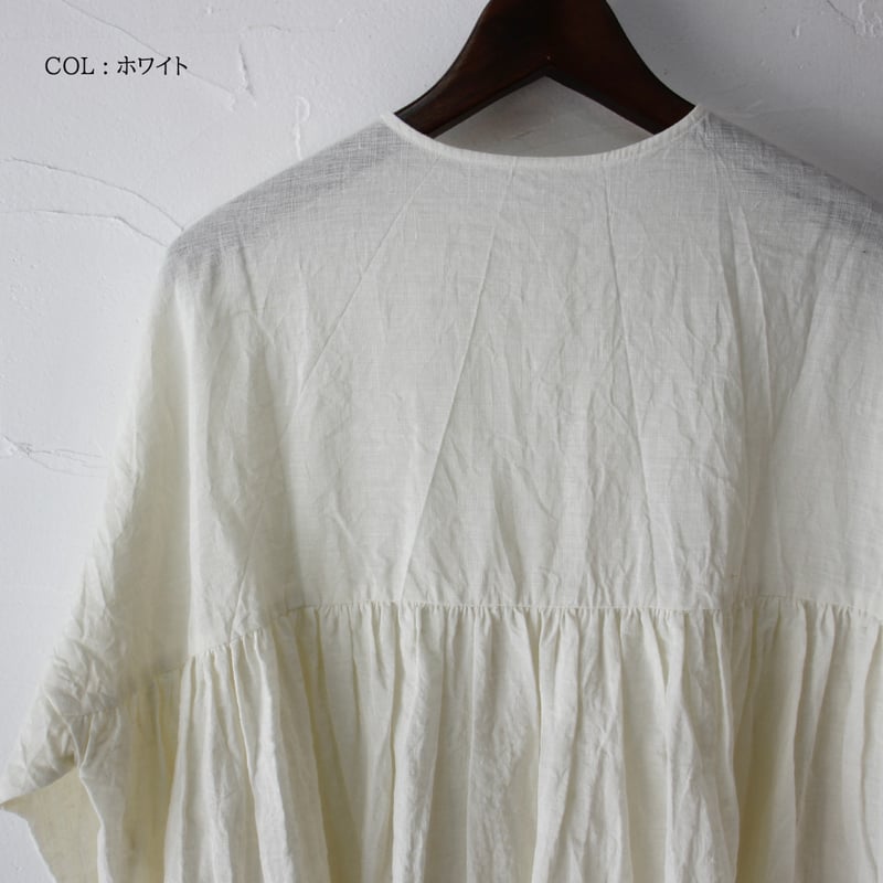 再入荷** LinenYa リネンヤ リネンバックギャザーブラウス #ホワイト