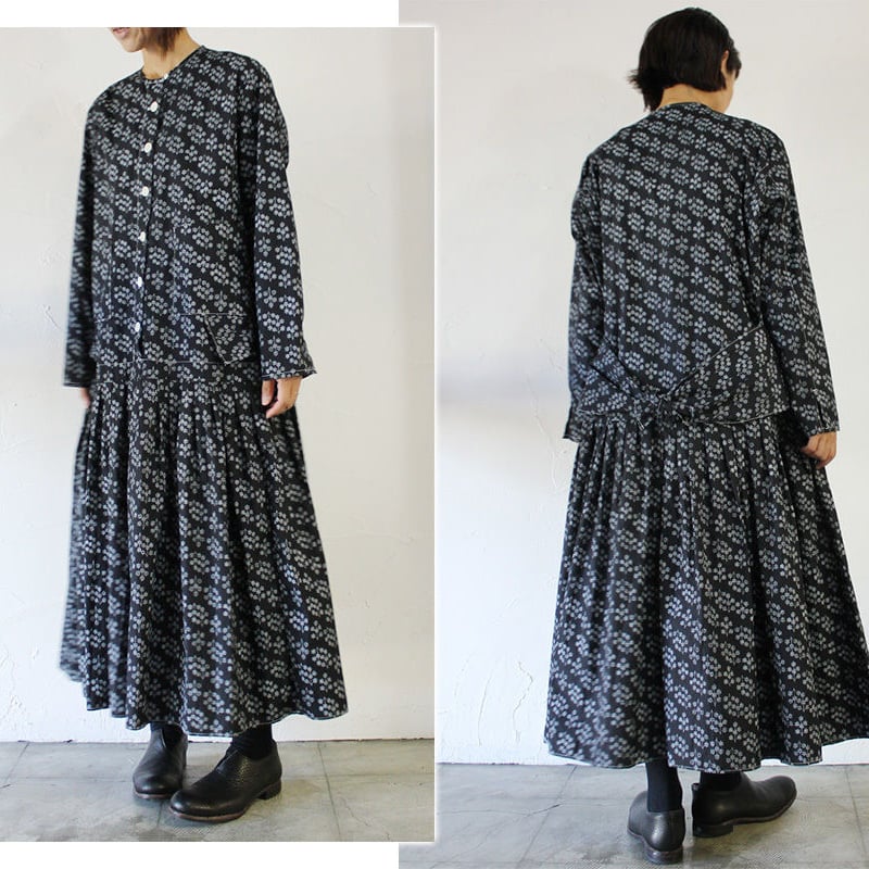 homspun ホームスパン フラワー顔料プリントローウエストタック