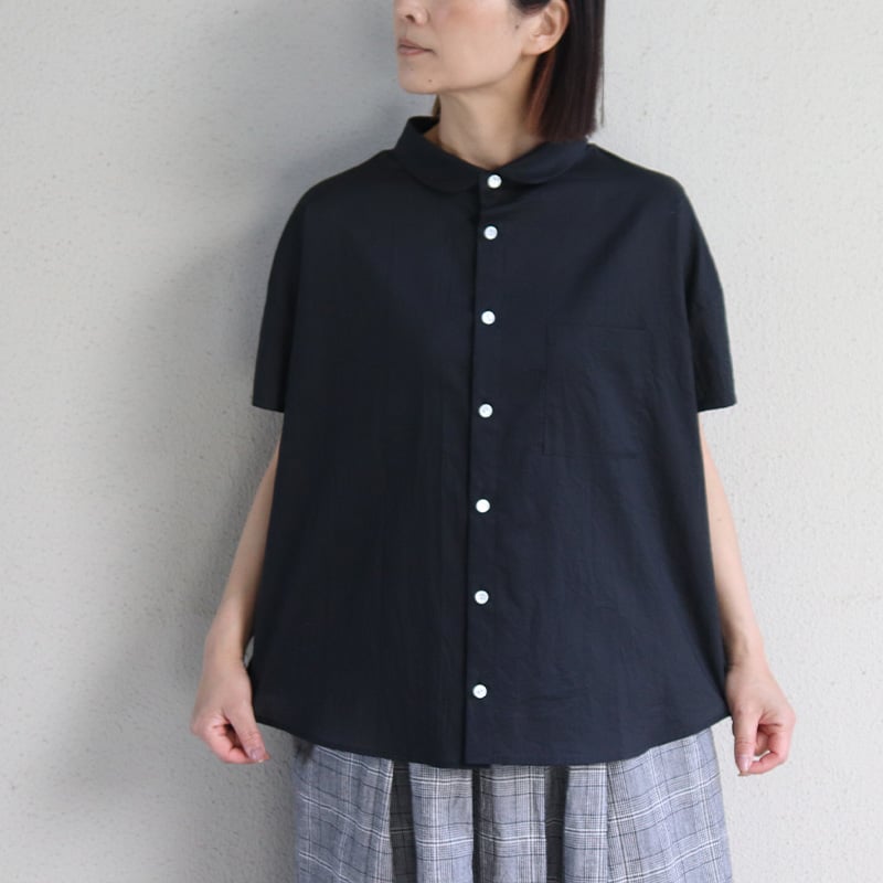 Noir keininomiya丸襟カットソー LinenYa リネンヤ コットン丸襟ブラウス #ブラック、ホワイト | sukima