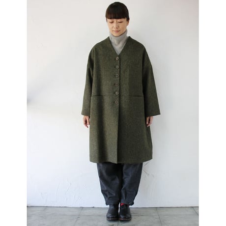 atelier naruse アトリエナルセ　MOON ENGLAND tweed cocoon coat  ツィードコクーンコート  #カーキグリーン　【送料無料】