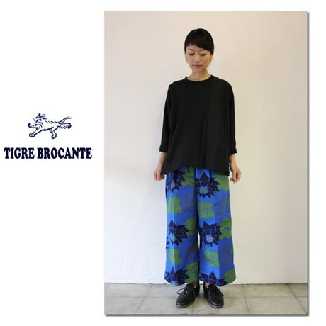 Tigre Brocante ティグルブロカンテx石北有美　HASUツイルレディースワイド8分丈パンツ　♯ブルー【送料無料】