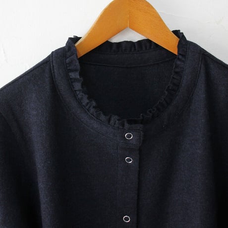 **再入荷** Linenya リネンヤ　ドットボタンフリルカーデ　#ネイビー、エンジ　【送料無料】