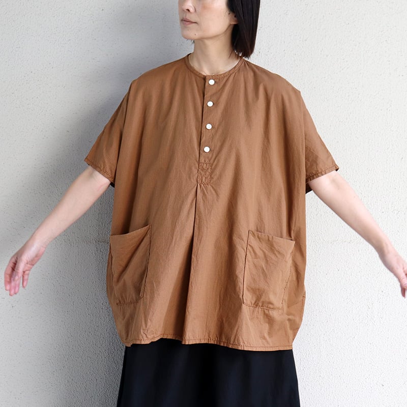 homspun ホームスパン コットンミニチェックBIGブラウス #オレンジ