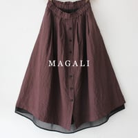 MAGALI マガリ　フレンチリネン・ギンガム・レイヤードスカート　#ブラウン　【送料無料】