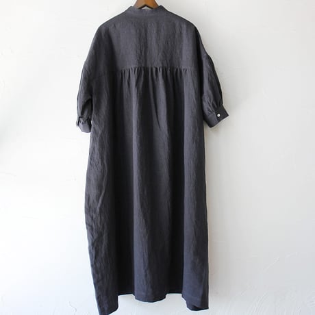 **またまたまた再入荷** LinenYa リネンヤ　リネンスタンドカラーワンピース　#ブラック、ネイビー、ベージュ、チャコール　【送料無料】