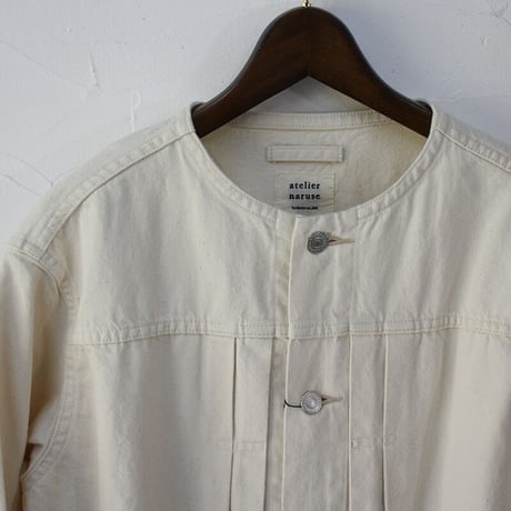 **再入荷** atelier naruse アトリエナルセ cotton denim no collar jacket コットンデニム ノーカラージャケット #インディゴ、生成り