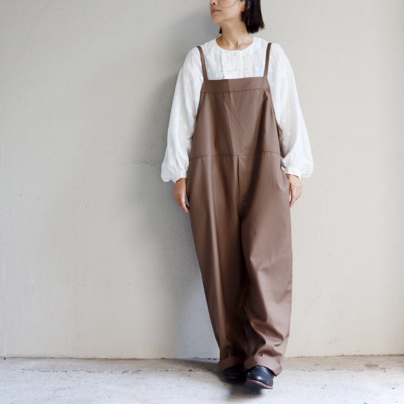 【 meemoo'sハンドメイド 】2L〜3L●茶ドット● maomade マオメイド T/Rサロペット #カーキブラウン、ブラック