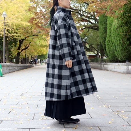 MAGALI マガリ　トラディッショナルウール＆ブロックチェックウールハイネックコート