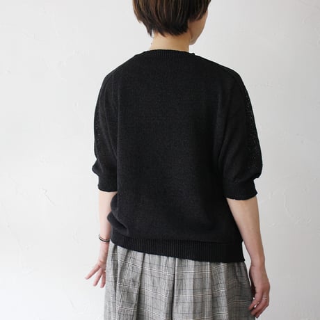 **再入荷** LinenYa リネンヤ as it is. 和紙混クルーネック半袖ニット　#ブラック、ベージュ