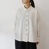 MAGALI マガリ　コットンリネンスモールカラーシャツ　#ホワイト、ストライプ　【送料無料】