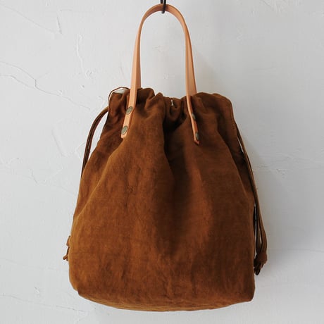 ARTE POVERA アルテポーヴェラ　SuKiMaリメイク インドハンドプリント巾着BAG（M)　#ブラウン、ブラック