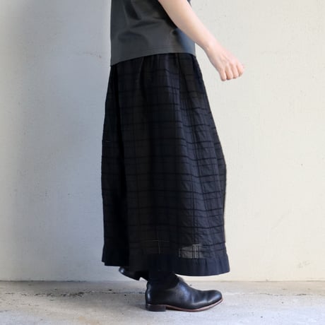 MAGALI マガリ　ガーメントダイ・コットンレース・サイドボタンスカート　#ブラック