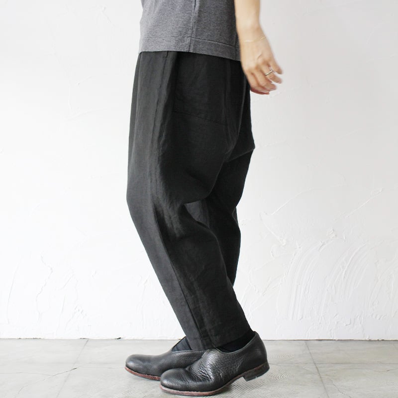 TRAVAIL MANUEL リネンポプリンラップパンツ ブラック 黒 M TRAVAIL MANUEL リネンポプリンラップパンツ ブラック 黒 M