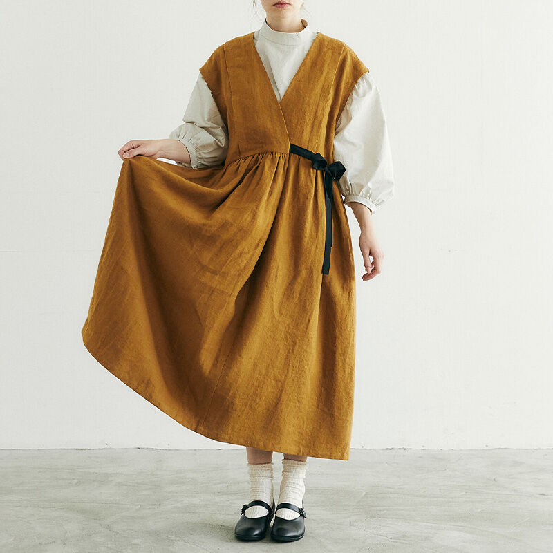 magali ブラッシュド・ベルギーリネン ロングスカート MAGALI｜ブラッシュドベルギーリネン セミカシュクール ワンピース