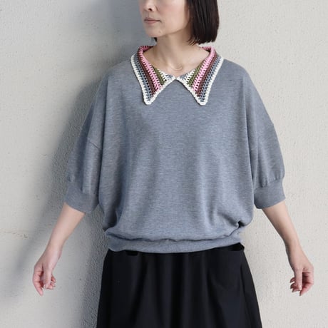atelier naruse アトリエナルセ　cotton crochet collar knit　コットン クロシェカラー 半袖ニット