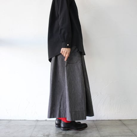 MAGALI マガリ　ストライプロングスカート　#ホワイト、ネイビー、チャコール　【送料無料】
