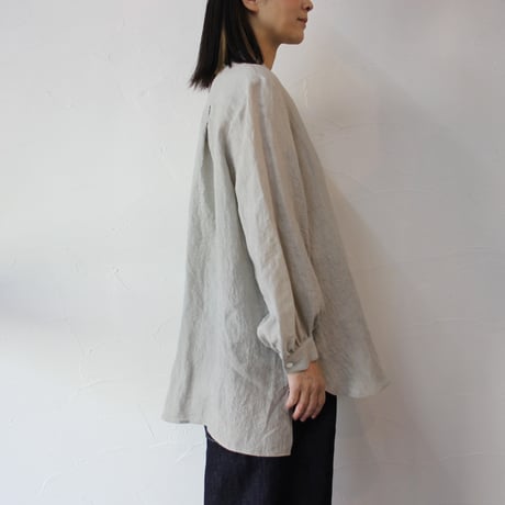 Linenya リネンヤ　リネンスリットセミロングシャツ　#ライトグレー、キナリ