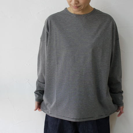 TRAVAIL MANUEL トラバイユマニュアル　クリア天竺ボーダーロングスリーブTシャツ　#グレーｘブラック