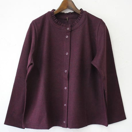 **再入荷** Linenya リネンヤ　ドットボタンフリルカーデ　#ネイビー、エンジ　【送料無料】