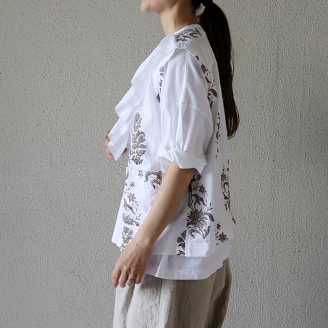 ARTE POVERA アルテポーヴェラ　インド草木染めハンドプリントギャザーカラーベスト　#オフ白