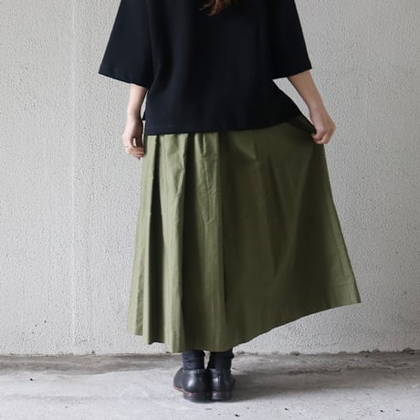 LinenYa リネンヤ　バックサテンワッシャータックスカート　#グリーン、ブラック