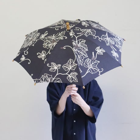 **近藤 守コラボ** ツタエノヒガサ tutaee きつねのたすき（注染）　日傘　♯蔦クロ　【送料無料】